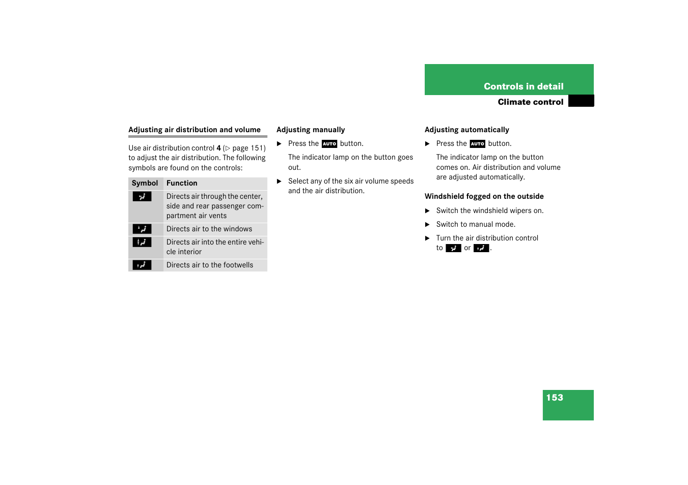 Adjusting air distribution and volume | Mercedes-Benz 2003 G 55 AMG User Manual | Page 153 / 360