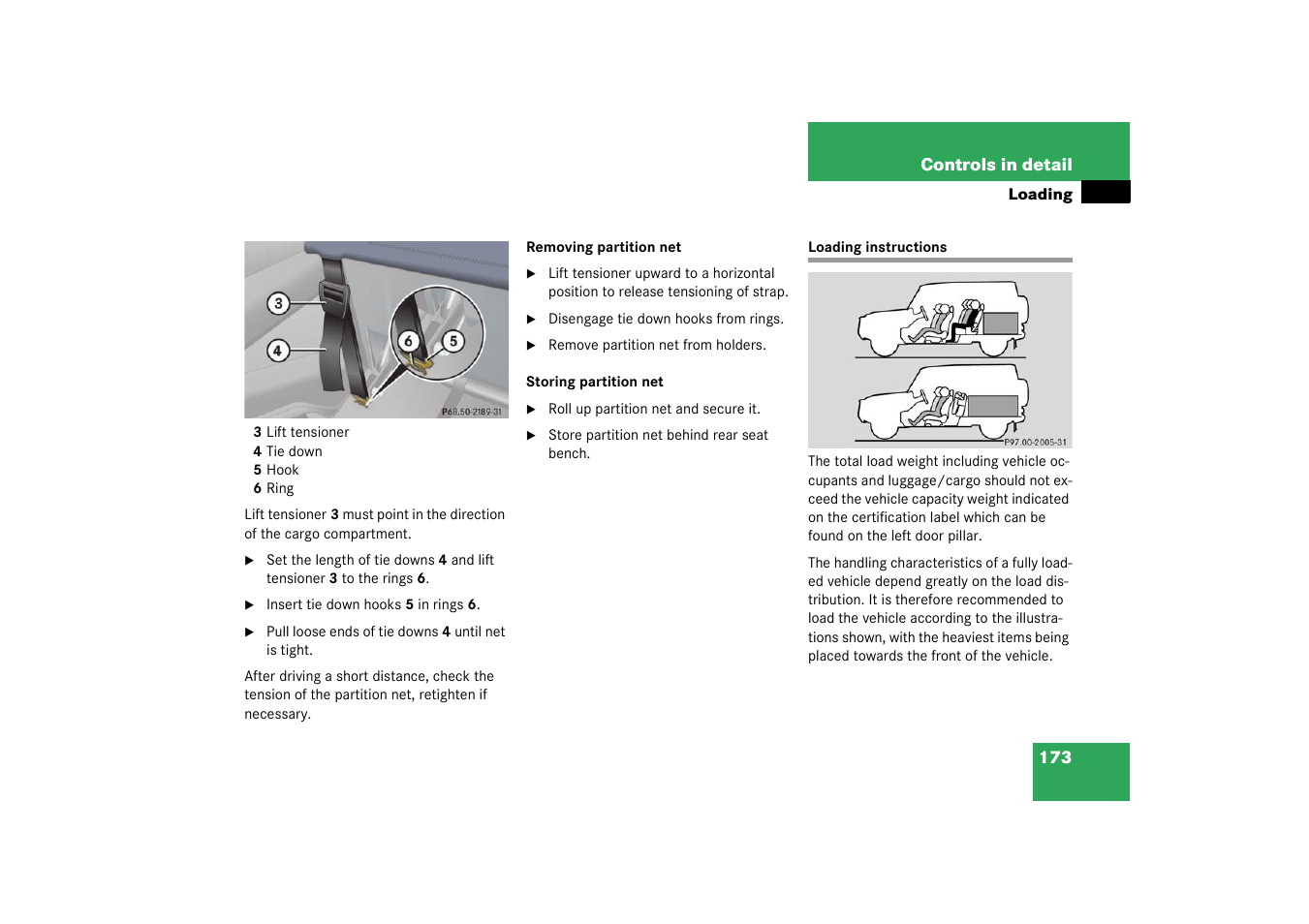 Loading:instructions;instructions:loading, Loading instructions | Mercedes-Benz 2003 G 55 AMG User Manual | Page 173 / 360