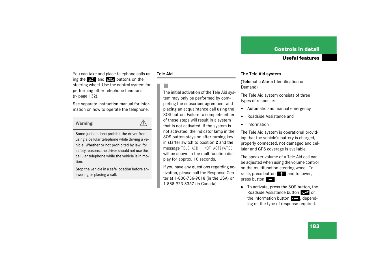 Tele aid;useful features:tele aid, Tele aid | Mercedes-Benz 2003 G 55 AMG User Manual | Page 183 / 360