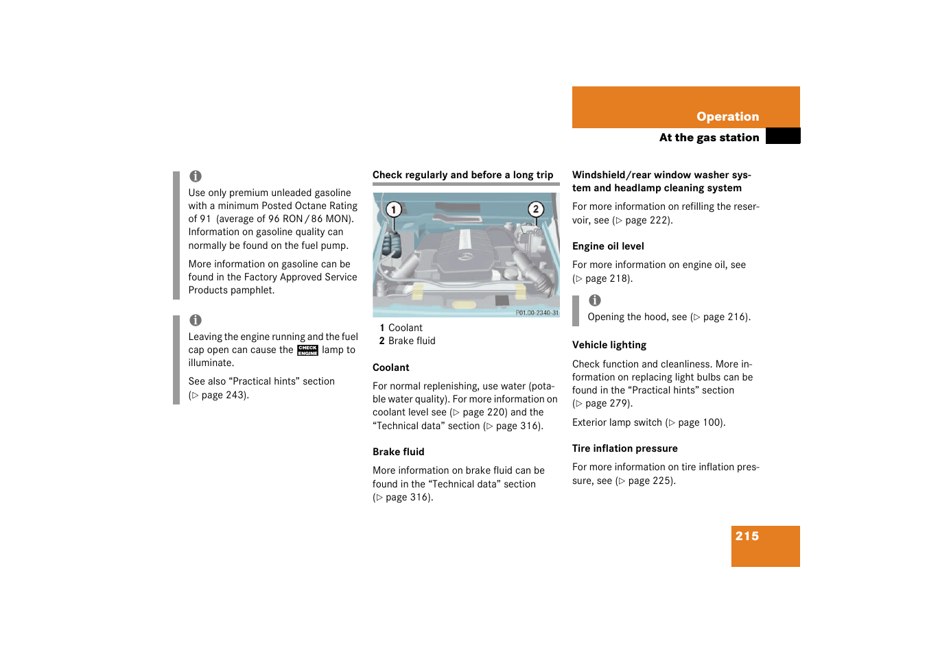 Regular checks, Check regularly and before a long trip | Mercedes-Benz 2003 G 55 AMG User Manual | Page 215 / 360