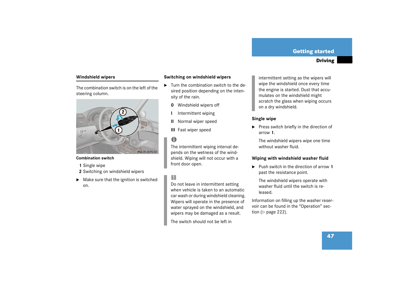 Windshield wipers | Mercedes-Benz 2003 G 55 AMG User Manual | Page 47 / 360