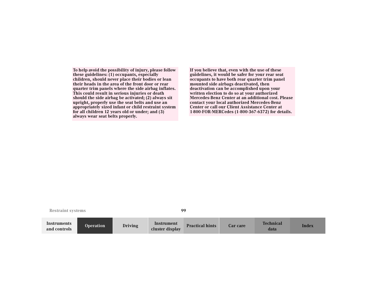 Mercedes-Benz 2000 CL 500 User Manual | Page 102 / 424