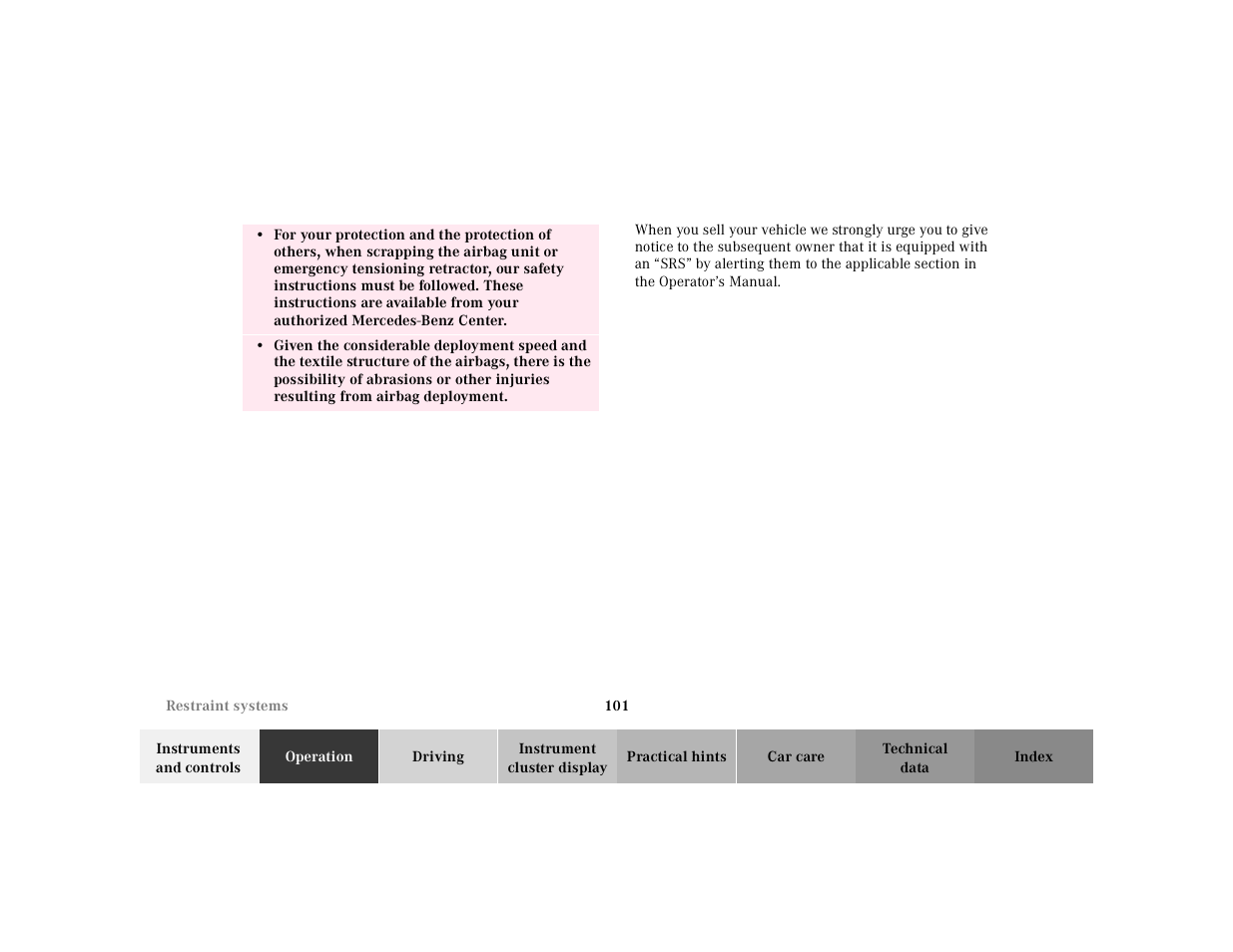 Mercedes-Benz 2000 CL 500 User Manual | Page 104 / 424