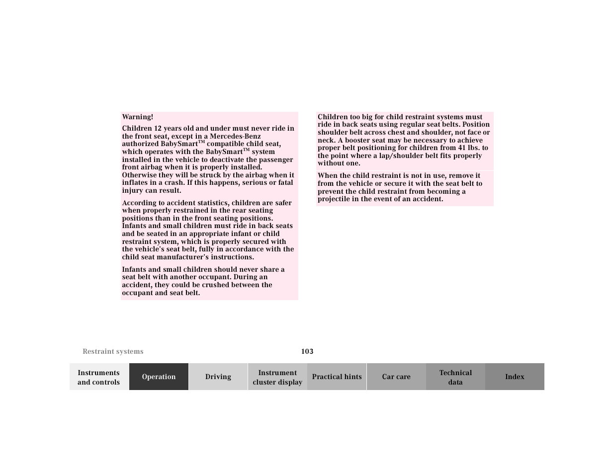 Mercedes-Benz 2000 CL 500 User Manual | Page 106 / 424