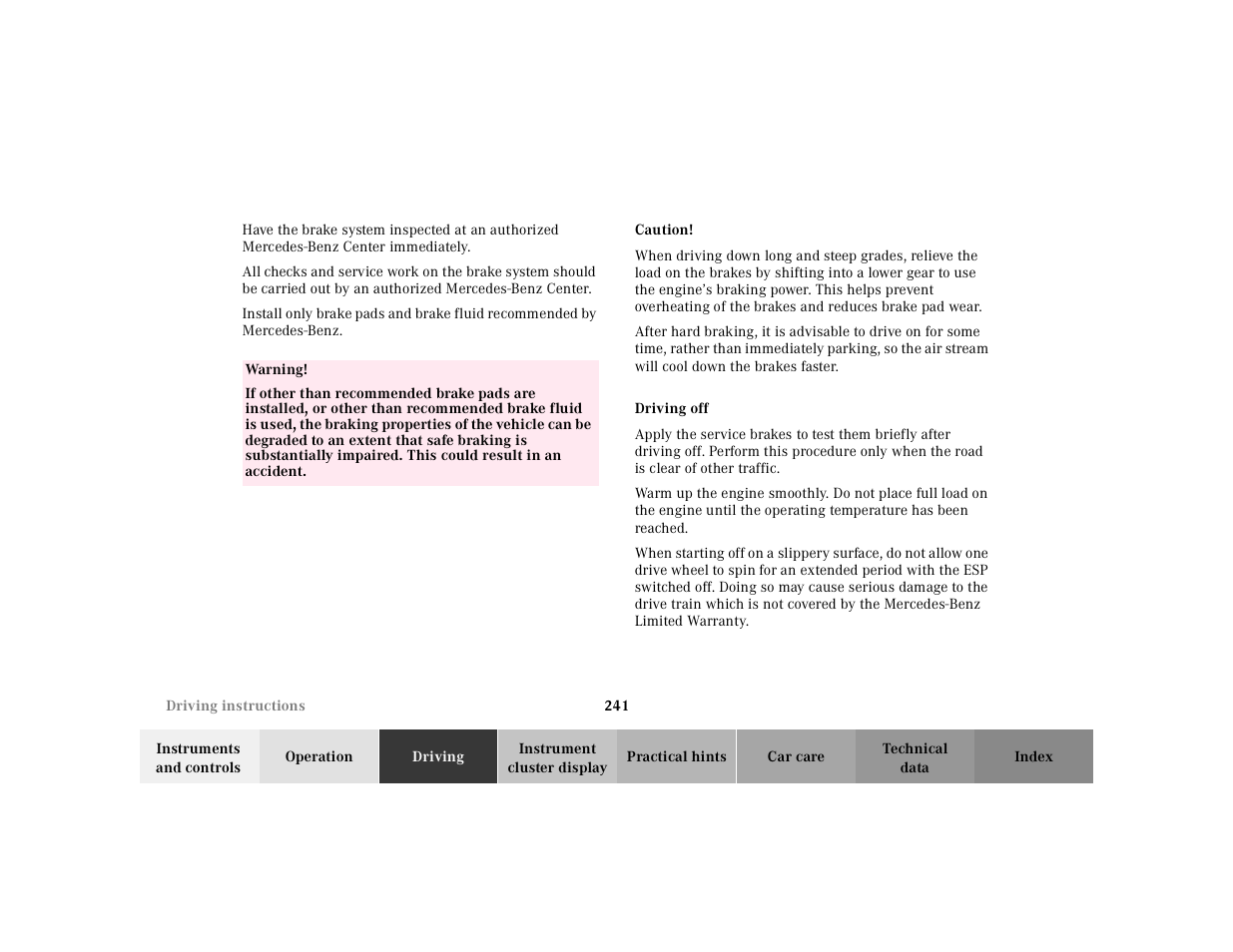 Mercedes-Benz 2000 CL 500 User Manual | Page 246 / 424