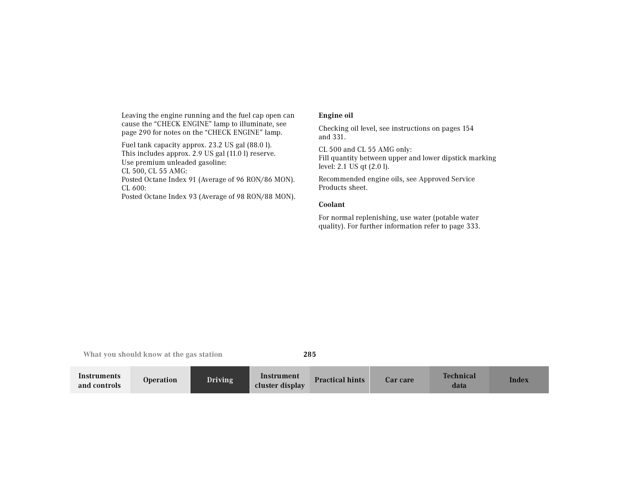 Mercedes-Benz 2000 CL 500 User Manual | Page 290 / 424