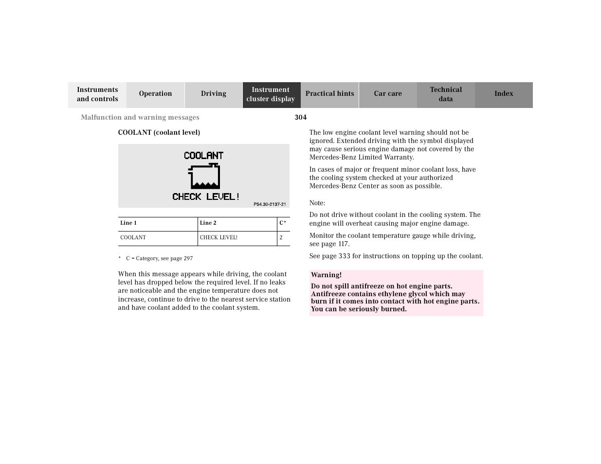 Mercedes-Benz 2000 CL 500 User Manual | Page 310 / 424