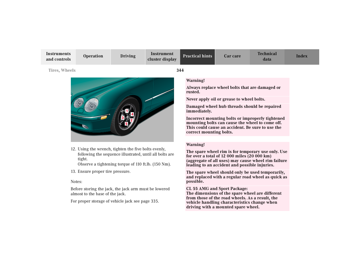 Mercedes-Benz 2000 CL 500 User Manual | Page 350 / 424