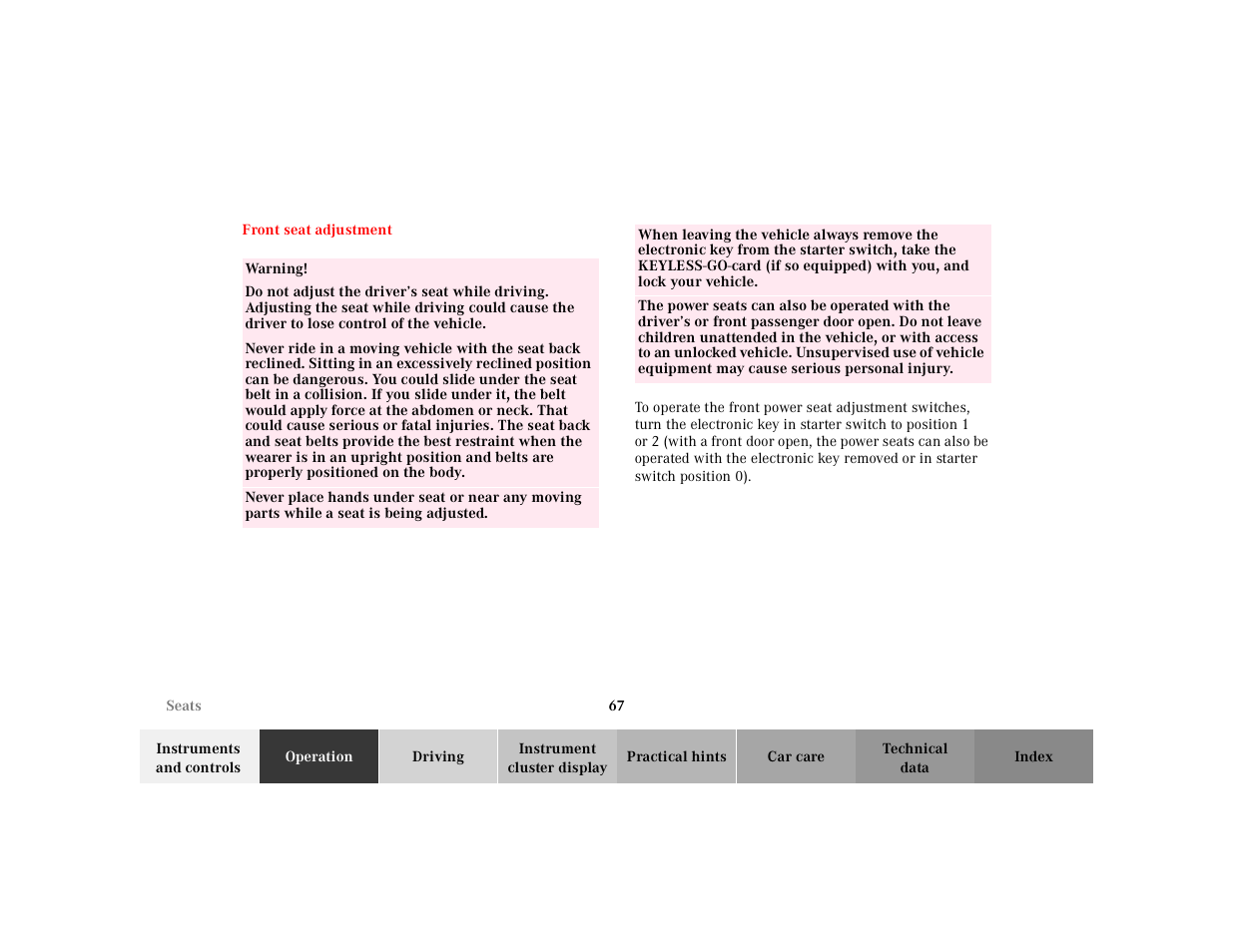 Mercedes-Benz 2000 CL 500 User Manual | Page 70 / 424