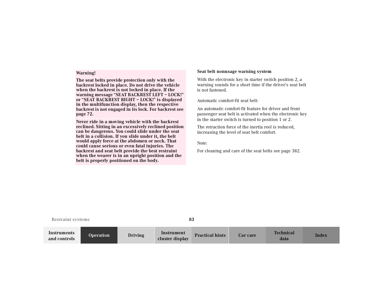 Mercedes-Benz 2000 CL 500 User Manual | Page 86 / 424