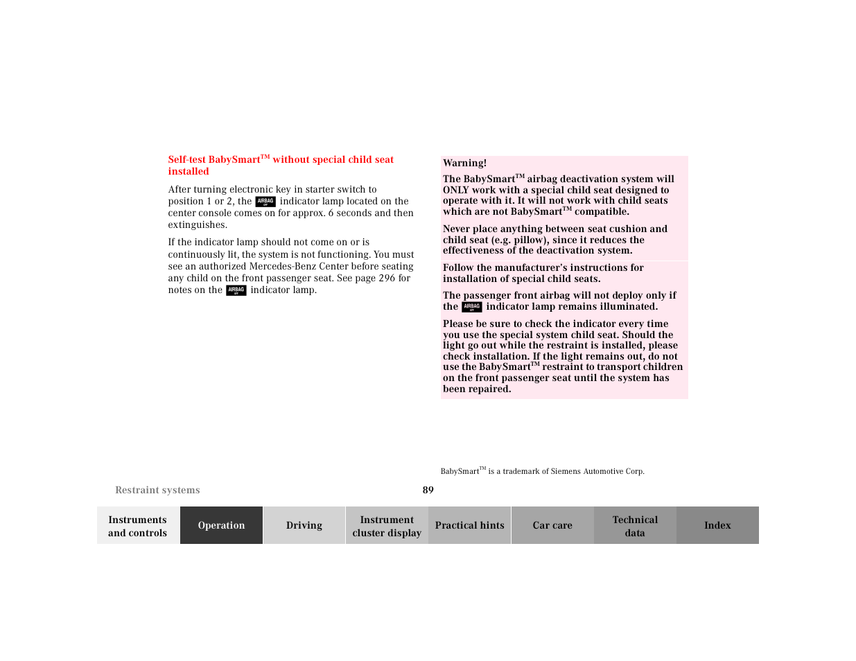 Mercedes-Benz 2000 CL 500 User Manual | Page 92 / 424