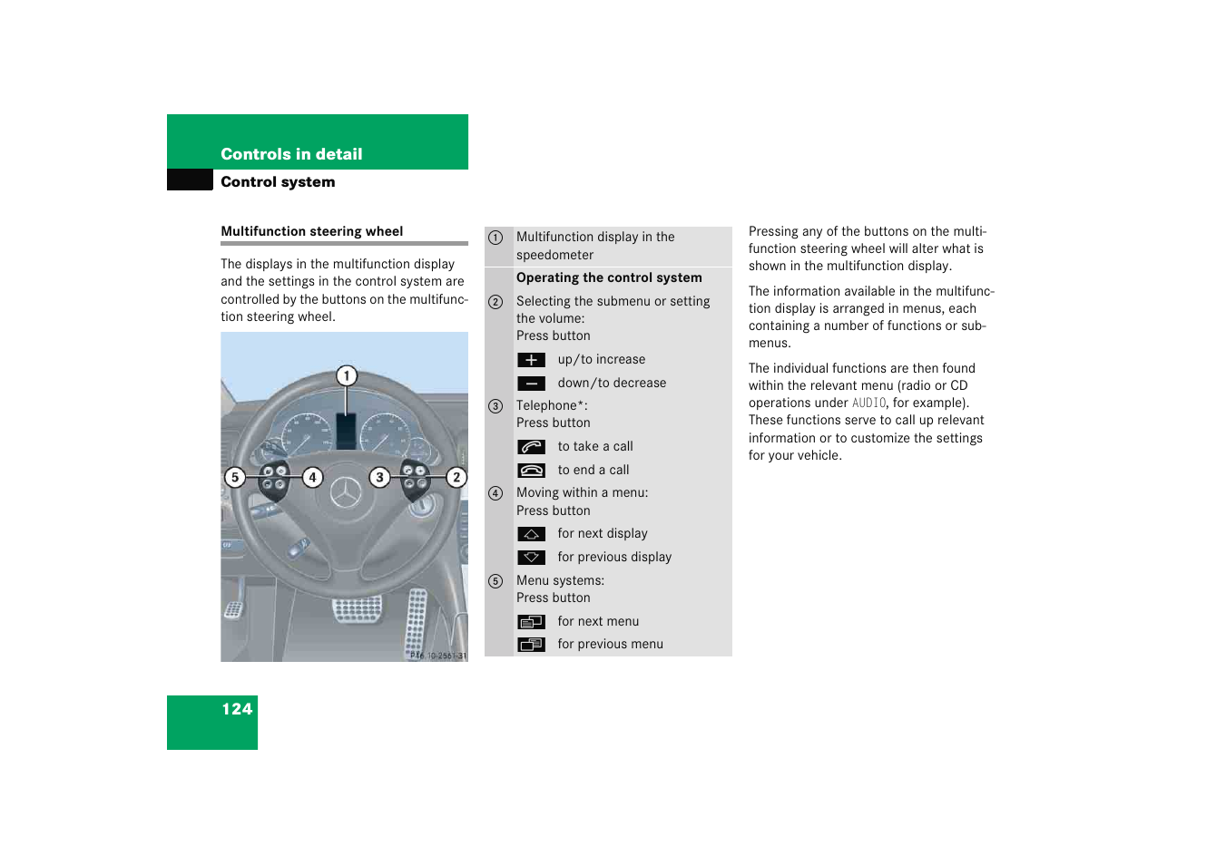 Multifunction steering wheel:buttons, Multifunction steering wheel | Mercedes-Benz 2005 C 230 Kompressor User Manual | Page 125 / 474