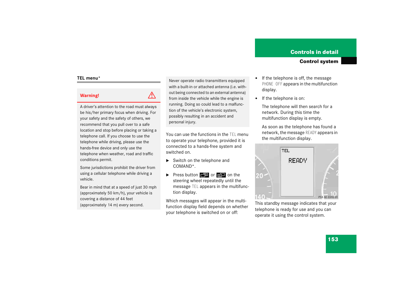 Menus:tel, Tel menu | Mercedes-Benz 2005 C 230 Kompressor User Manual | Page 154 / 474