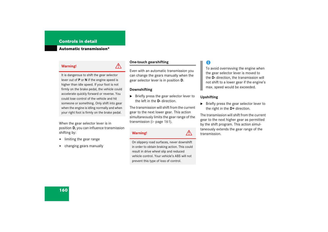 One-touch gearshifting | Mercedes-Benz 2005 C 230 Kompressor User Manual | Page 161 / 474
