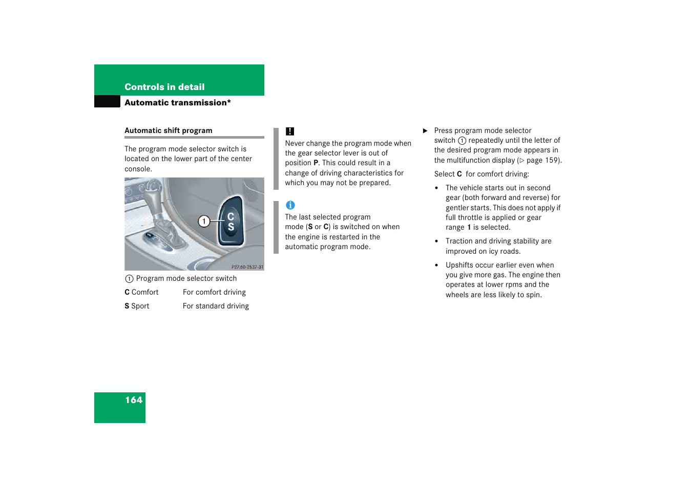 Automatic shift program | Mercedes-Benz 2005 C 230 Kompressor User Manual | Page 165 / 474