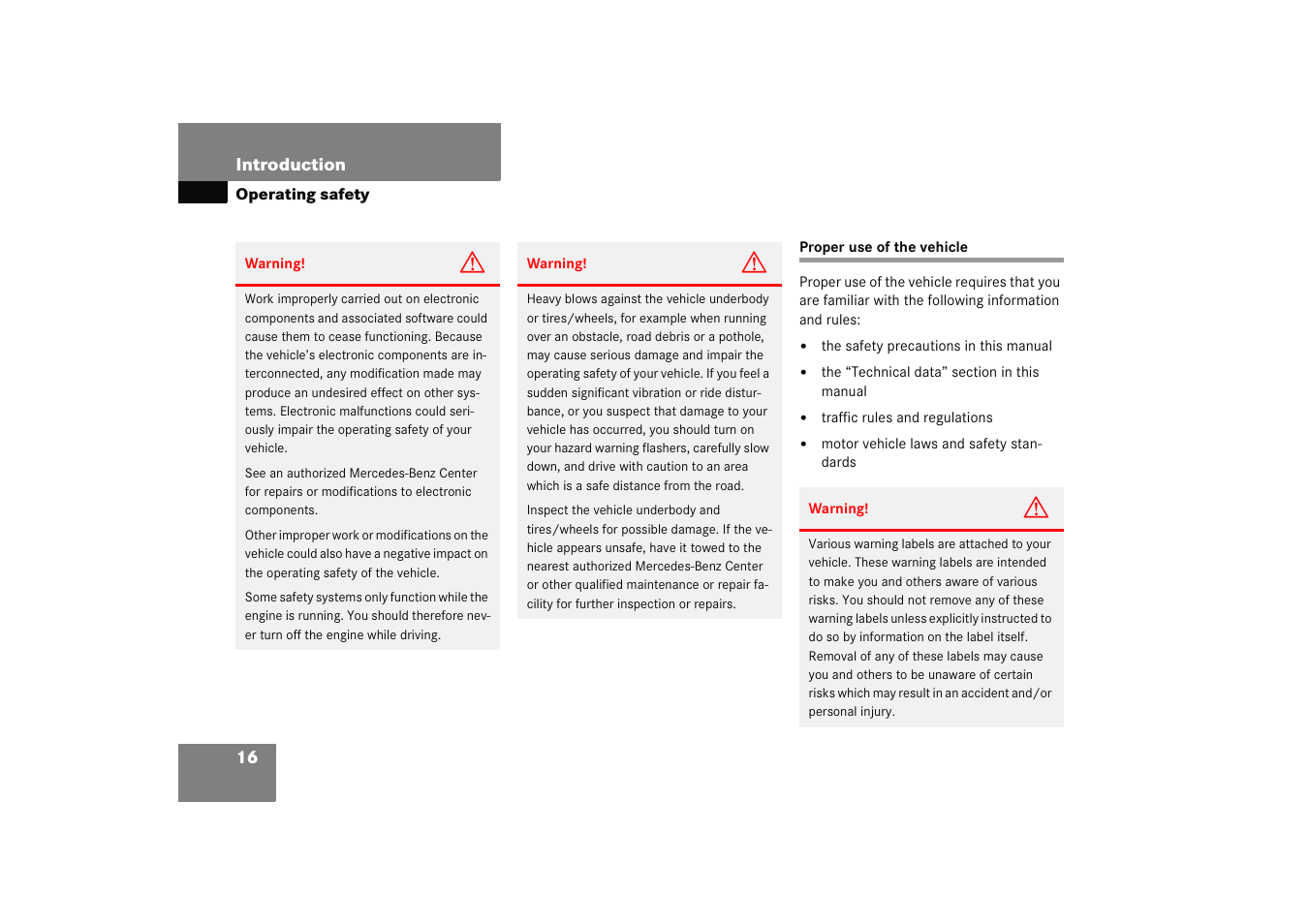 Operating safety, Proper use of the vehicle | Mercedes-Benz 2005 C 230 Kompressor User Manual | Page 17 / 474