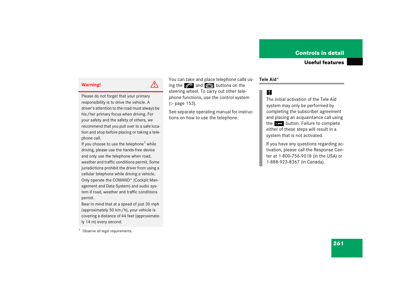 Tele aid system, Tele aid | Mercedes-Benz 2005 C 230 Kompressor User Manual | Page 262 / 474