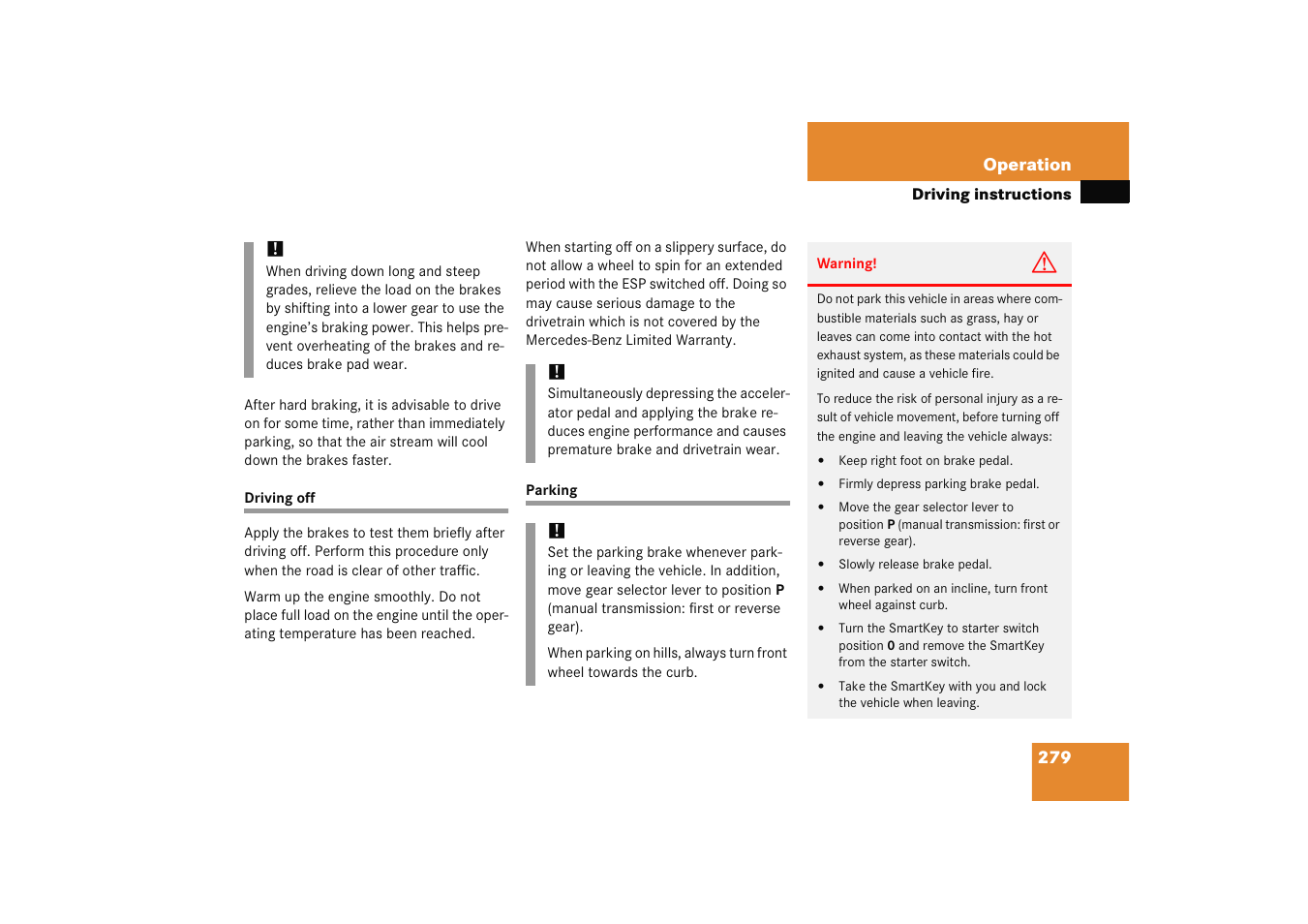 Driving off, Parking, Driving off parking | Mercedes-Benz 2005 C 230 Kompressor User Manual | Page 280 / 474
