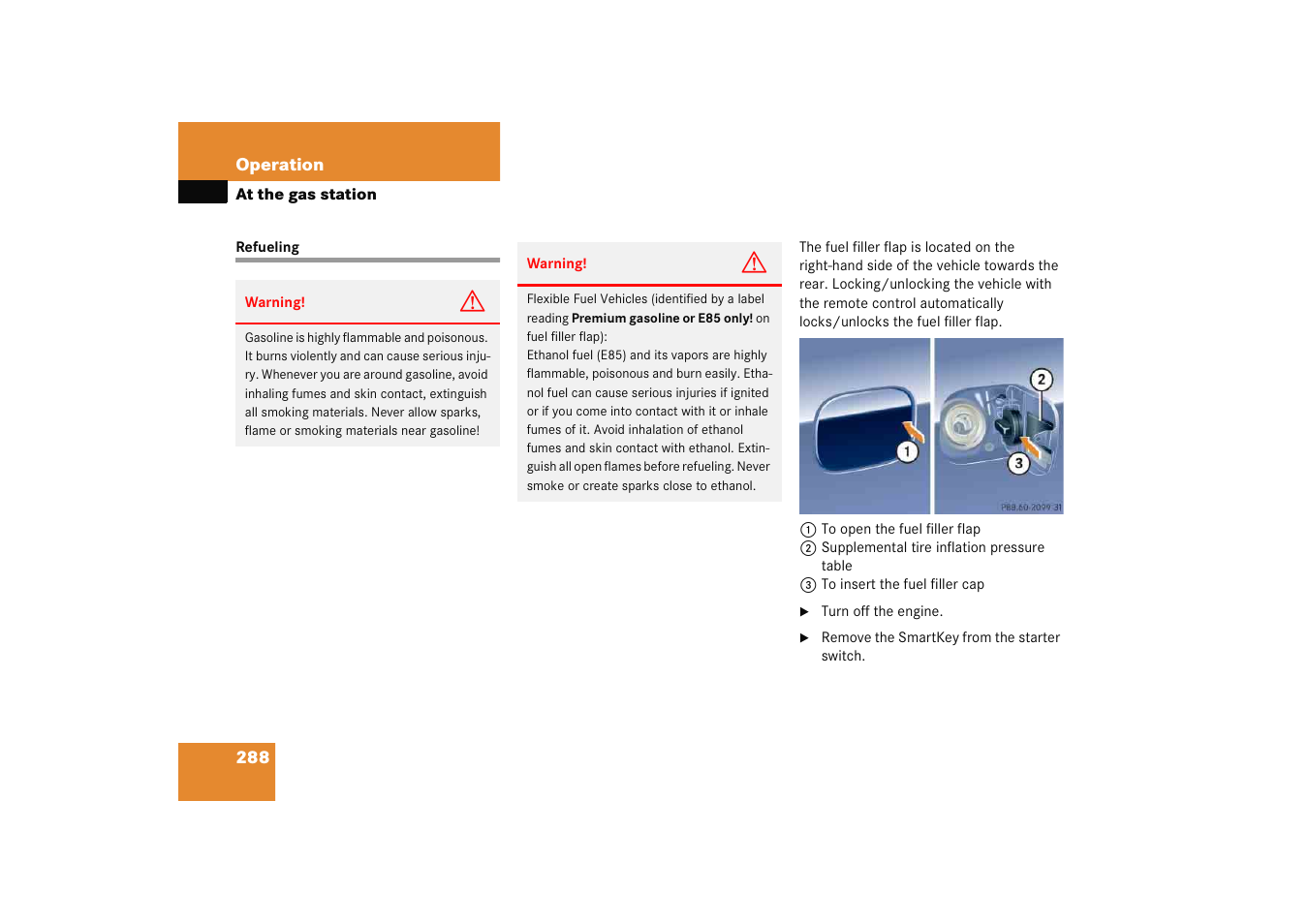 Tanken, Refuelling, At the gas station | Refueling | Mercedes-Benz 2005 C 230 Kompressor User Manual | Page 289 / 474