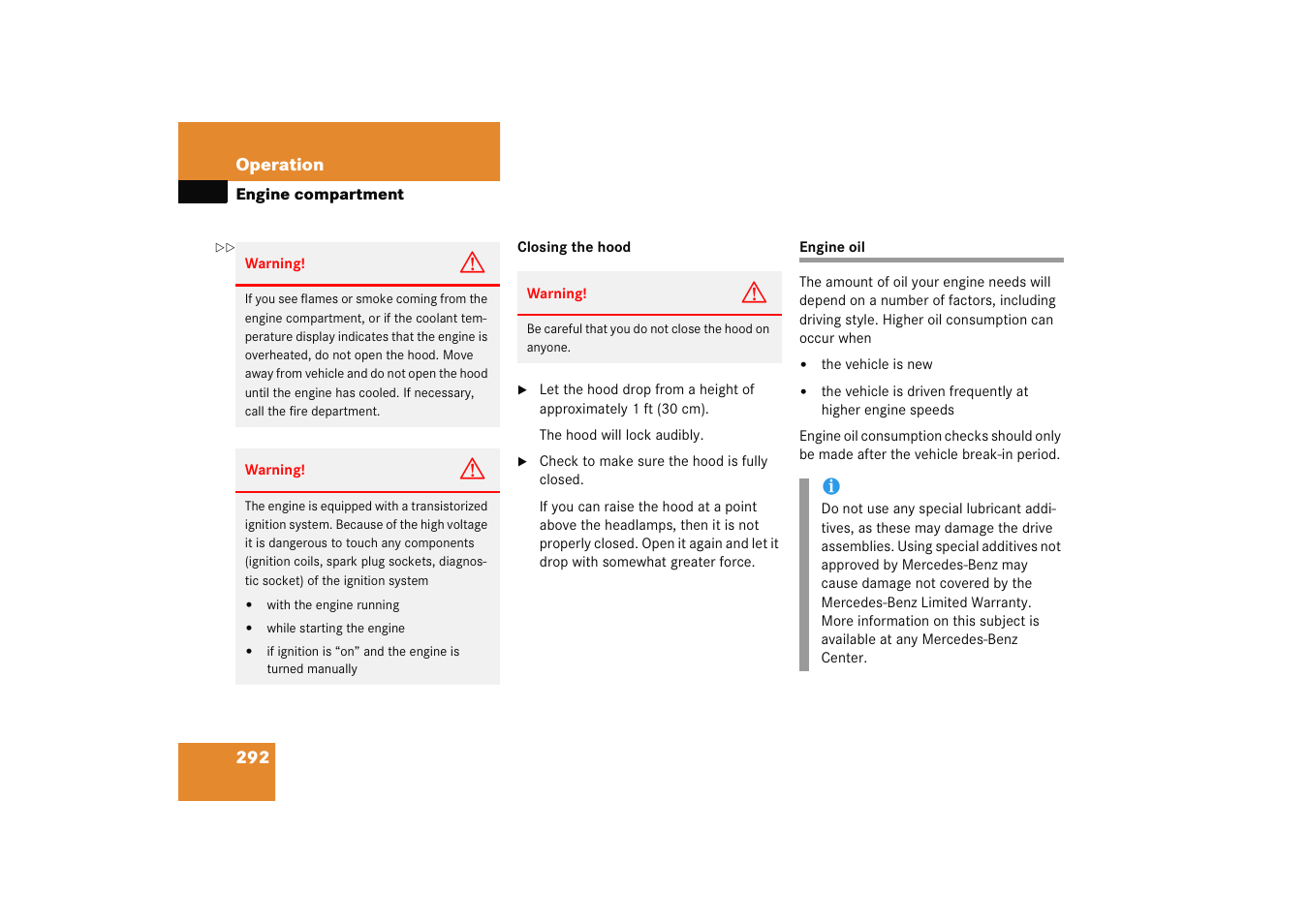 Engine oil:checking level, Engine oil, See “engine oil | Mercedes-Benz 2005 C 230 Kompressor User Manual | Page 293 / 474