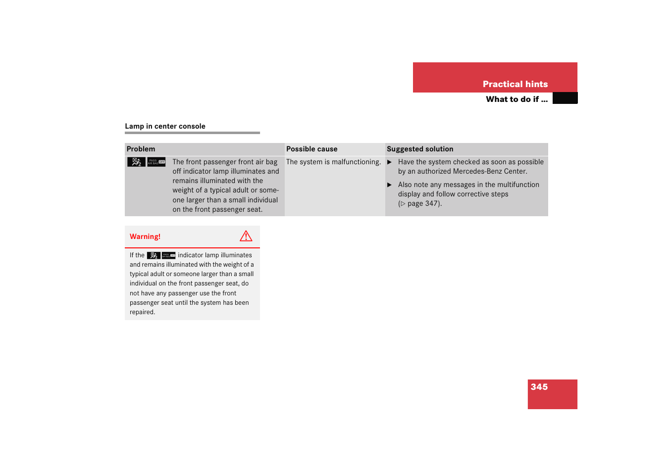 Practical hints:lamp in center console, Lamp in center console | Mercedes-Benz 2005 C 230 Kompressor User Manual | Page 346 / 474