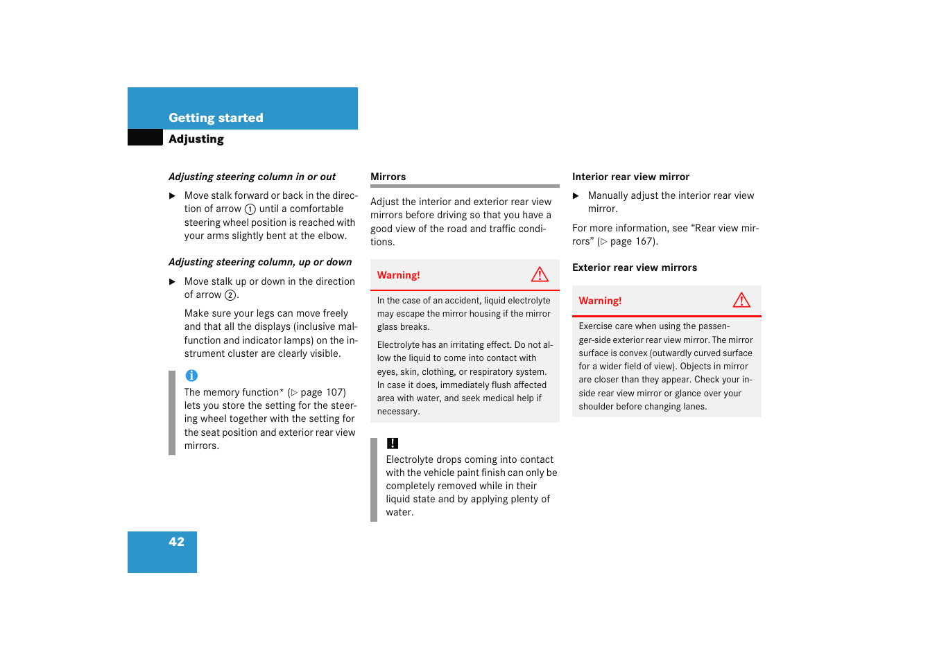 Mirrors:adjusting, Mirrors | Mercedes-Benz 2005 C 230 Kompressor User Manual | Page 43 / 474
