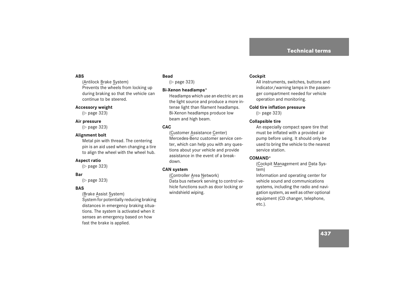 Technical terms | Mercedes-Benz 2005 C 230 Kompressor User Manual | Page 438 / 474