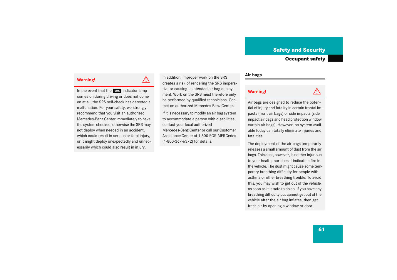 Air bags | Mercedes-Benz 2005 C 230 Kompressor User Manual | Page 62 / 474