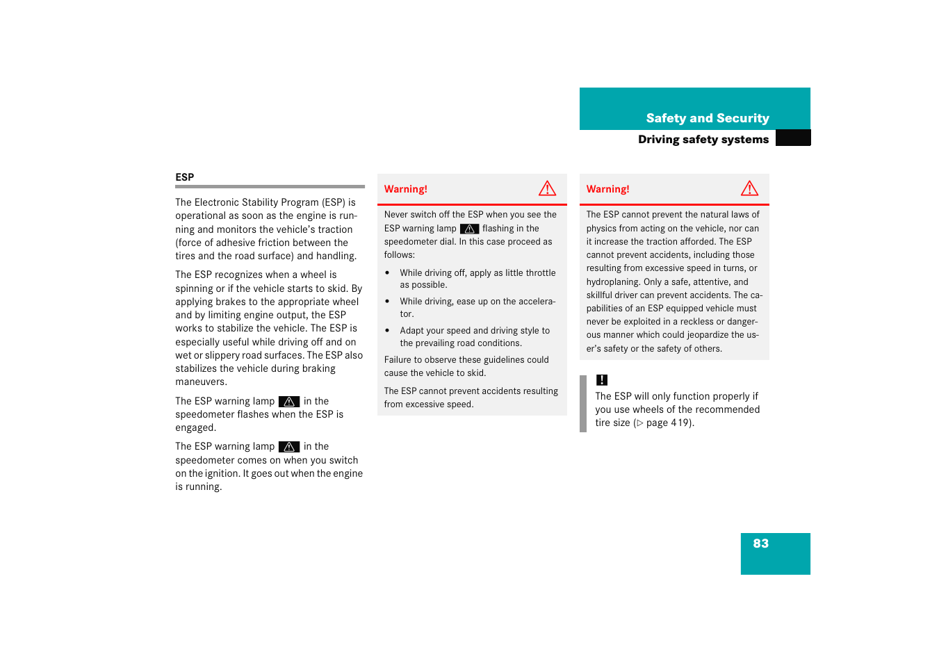 Driving safety systems:esp | Mercedes-Benz 2005 C 230 Kompressor User Manual | Page 84 / 474
