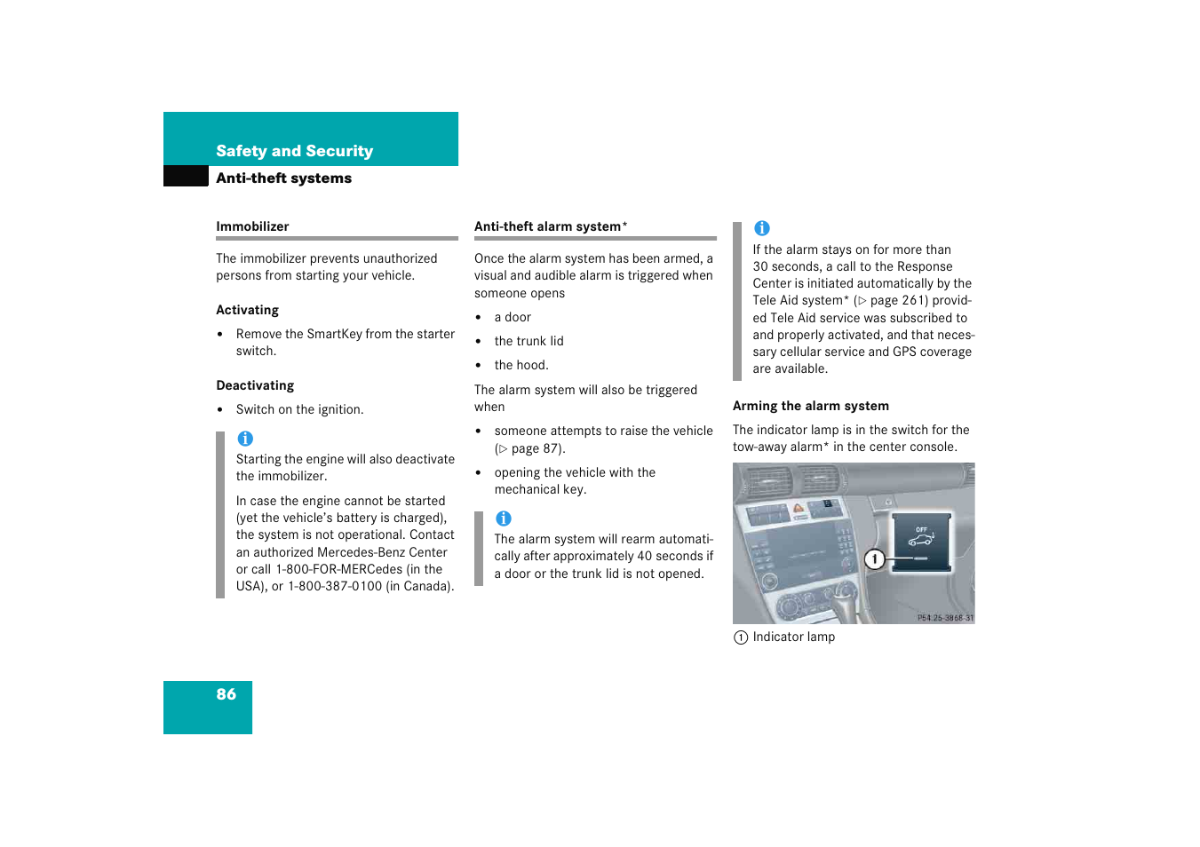 Anti-theft systems, Immobilizer, Anti-theft systems:anti-theft alarm system | Immobilizer anti-theft alarm system | Mercedes-Benz 2005 C 230 Kompressor User Manual | Page 87 / 474