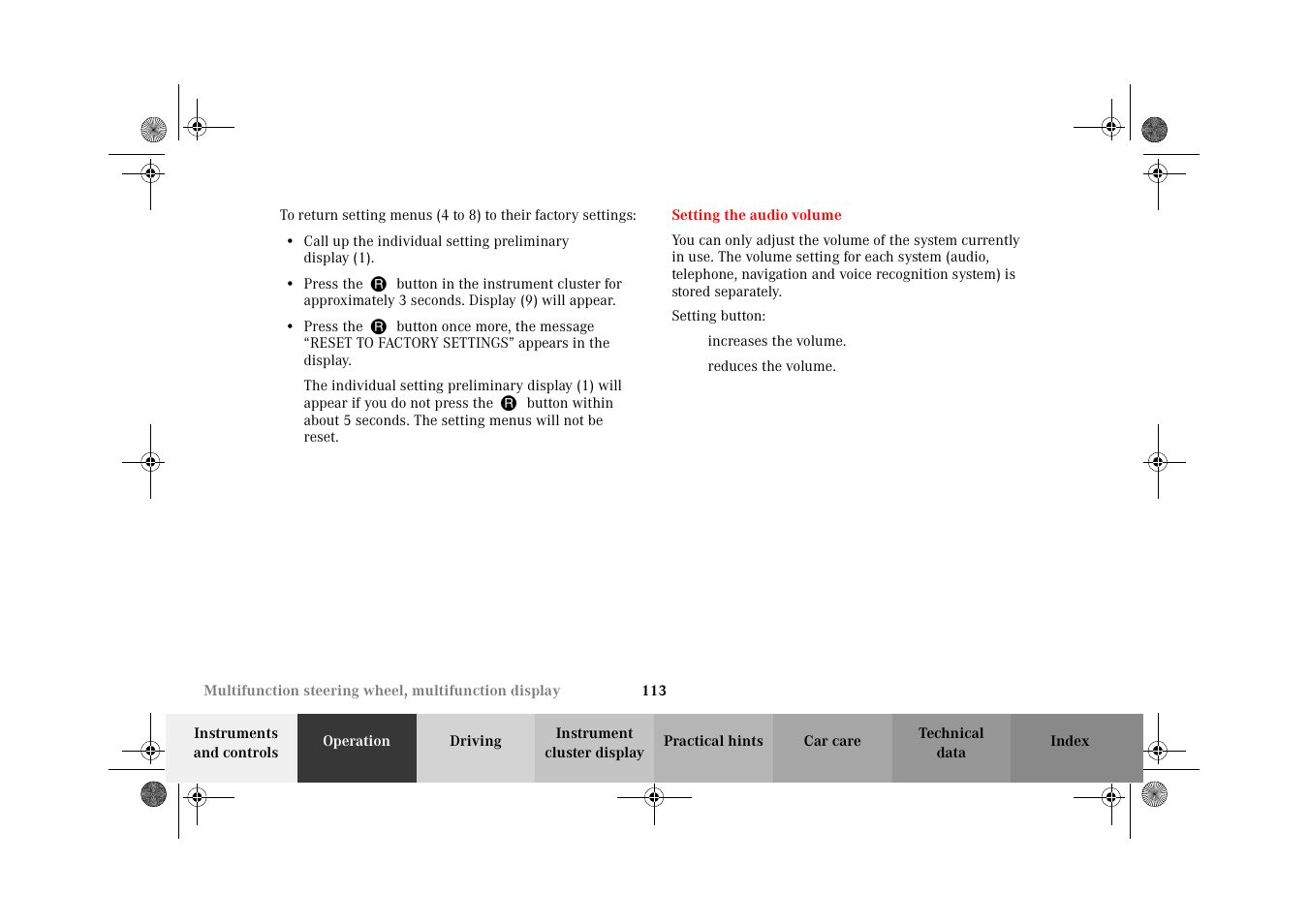 Setting the audio volume | Mercedes-Benz 2002 E 55 AMG User Manual | Page 116 / 350