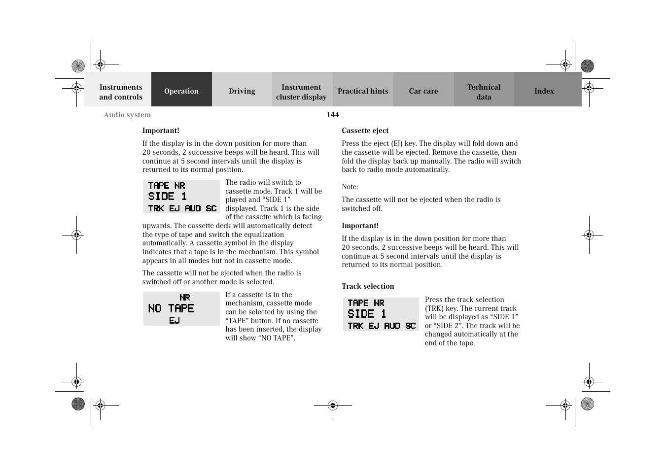 Cassette eject, Track selection | Mercedes-Benz 2002 E 55 AMG User Manual | Page 147 / 350