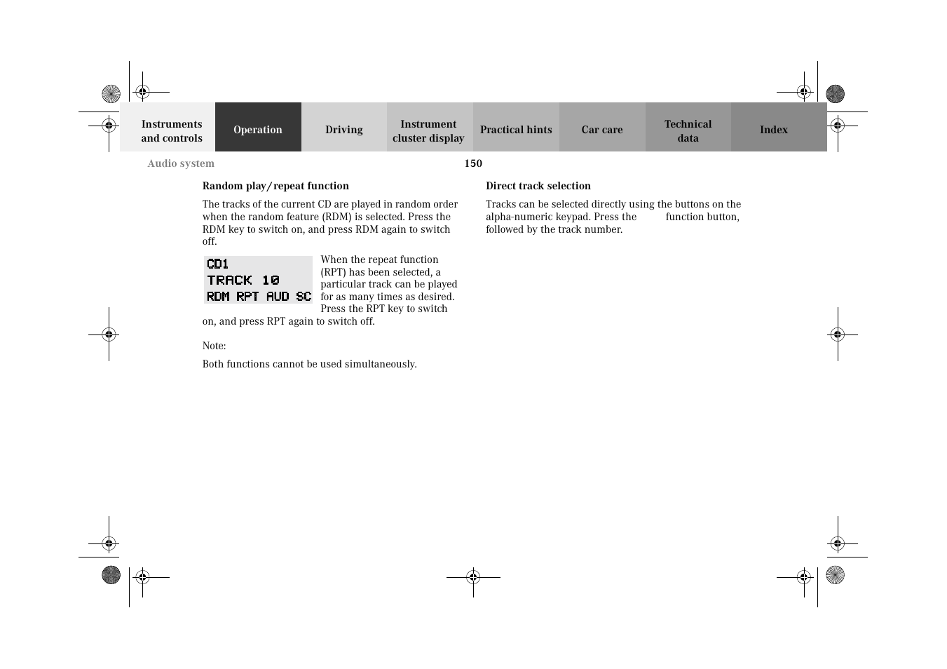 Random play/repeat function, Direct track selection | Mercedes-Benz 2002 E 55 AMG User Manual | Page 153 / 350