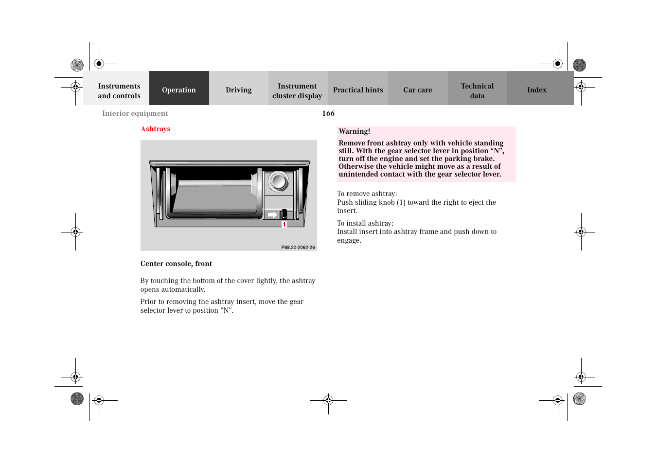 Ashtrays | Mercedes-Benz 2002 E 55 AMG User Manual | Page 169 / 350