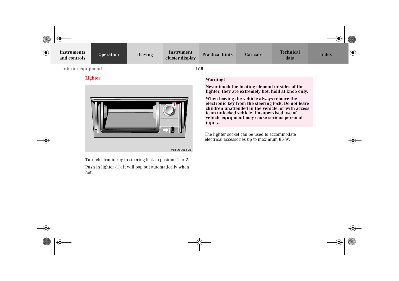 Lighter | Mercedes-Benz 2002 E 55 AMG User Manual | Page 171 / 350