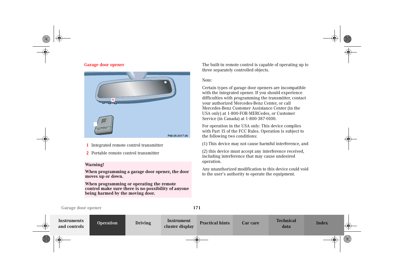 Garage door opener | Mercedes-Benz 2002 E 55 AMG User Manual | Page 174 / 350
