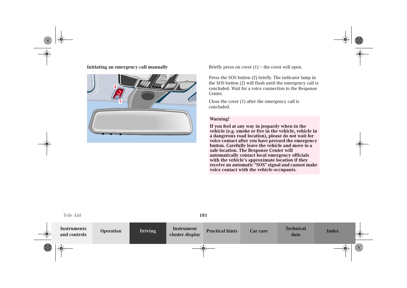 Initiating an emergency call manually | Mercedes-Benz 2002 E 55 AMG User Manual | Page 184 / 350