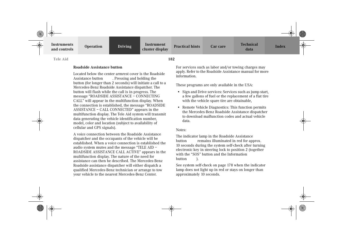 Tele aid:roadside assistance | Mercedes-Benz 2002 E 55 AMG User Manual | Page 185 / 350