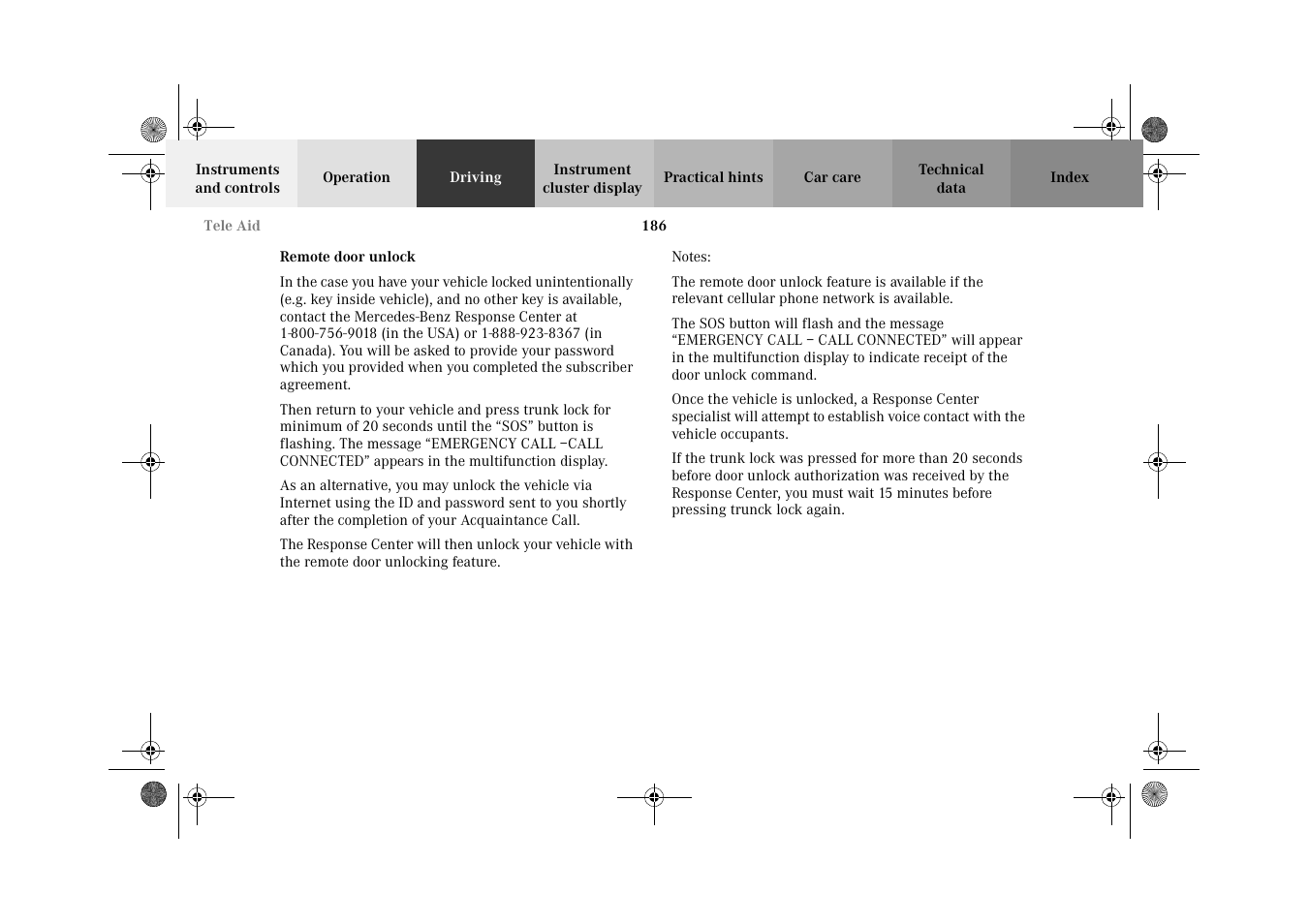 Remote door unlock | Mercedes-Benz 2002 E 55 AMG User Manual | Page 189 / 350