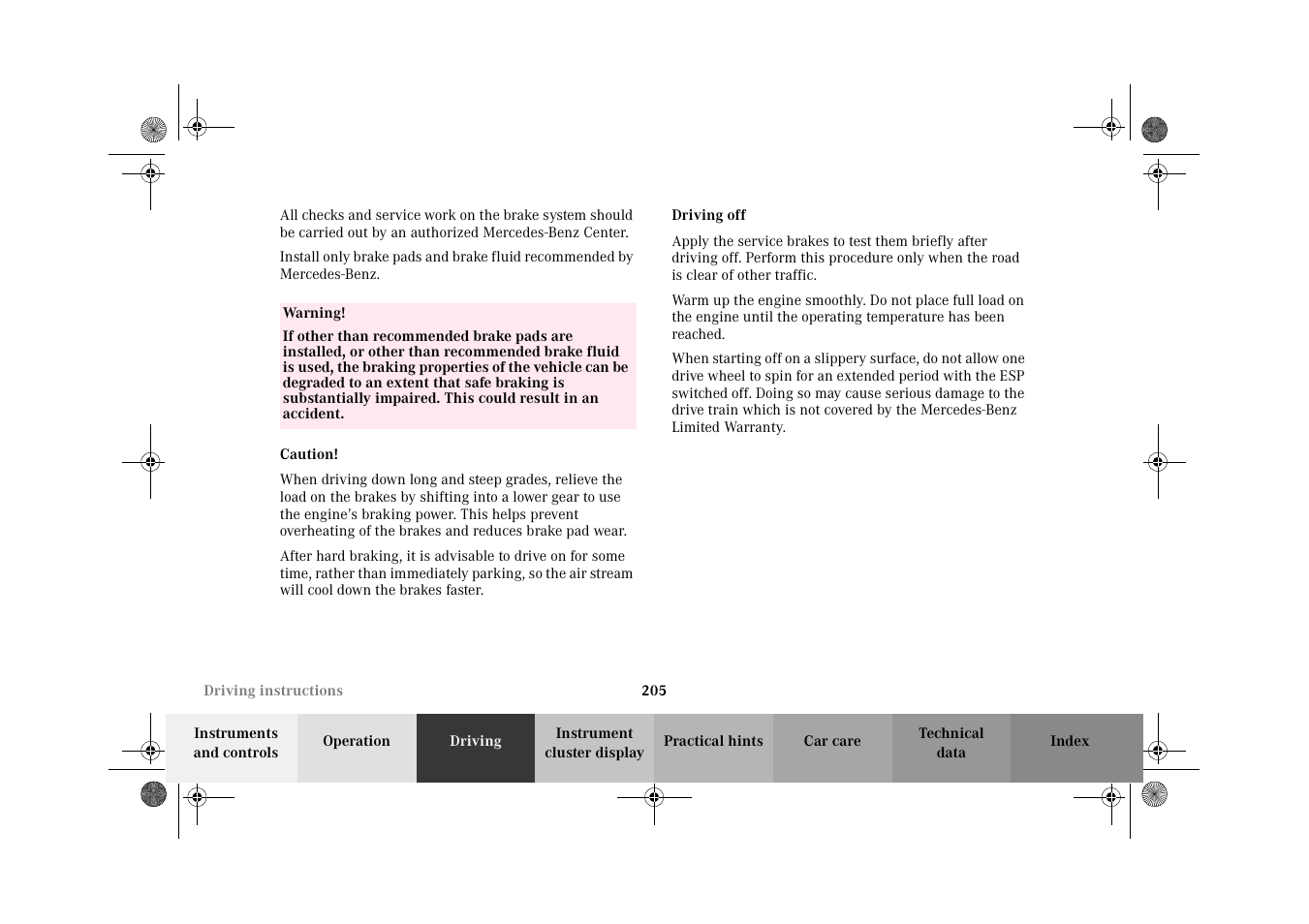 Driving off | Mercedes-Benz 2002 E 55 AMG User Manual | Page 208 / 350