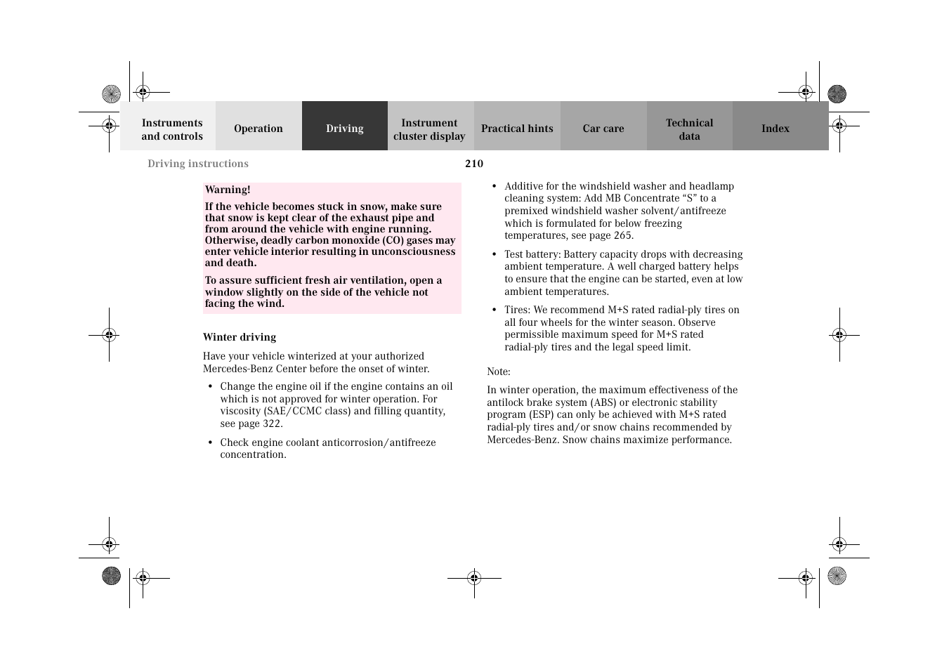 Winter driving | Mercedes-Benz 2002 E 55 AMG User Manual | Page 213 / 350