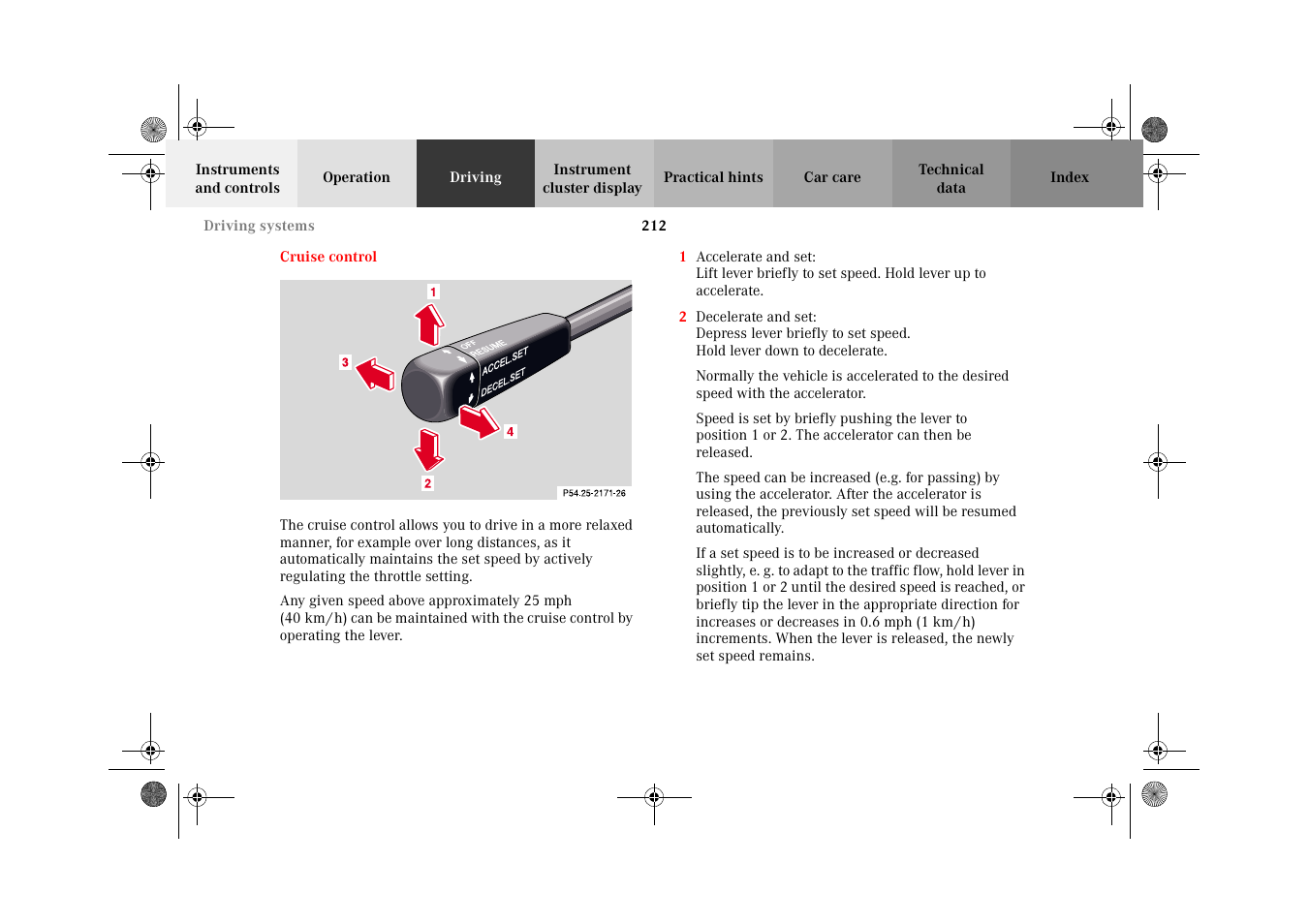 Cruise control | Mercedes-Benz 2002 E 55 AMG User Manual | Page 215 / 350