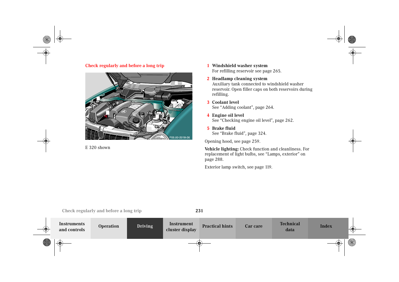 Check regularly and before a long trip, Check regularly and, Before a long trip | Mercedes-Benz 2002 E 55 AMG User Manual | Page 234 / 350