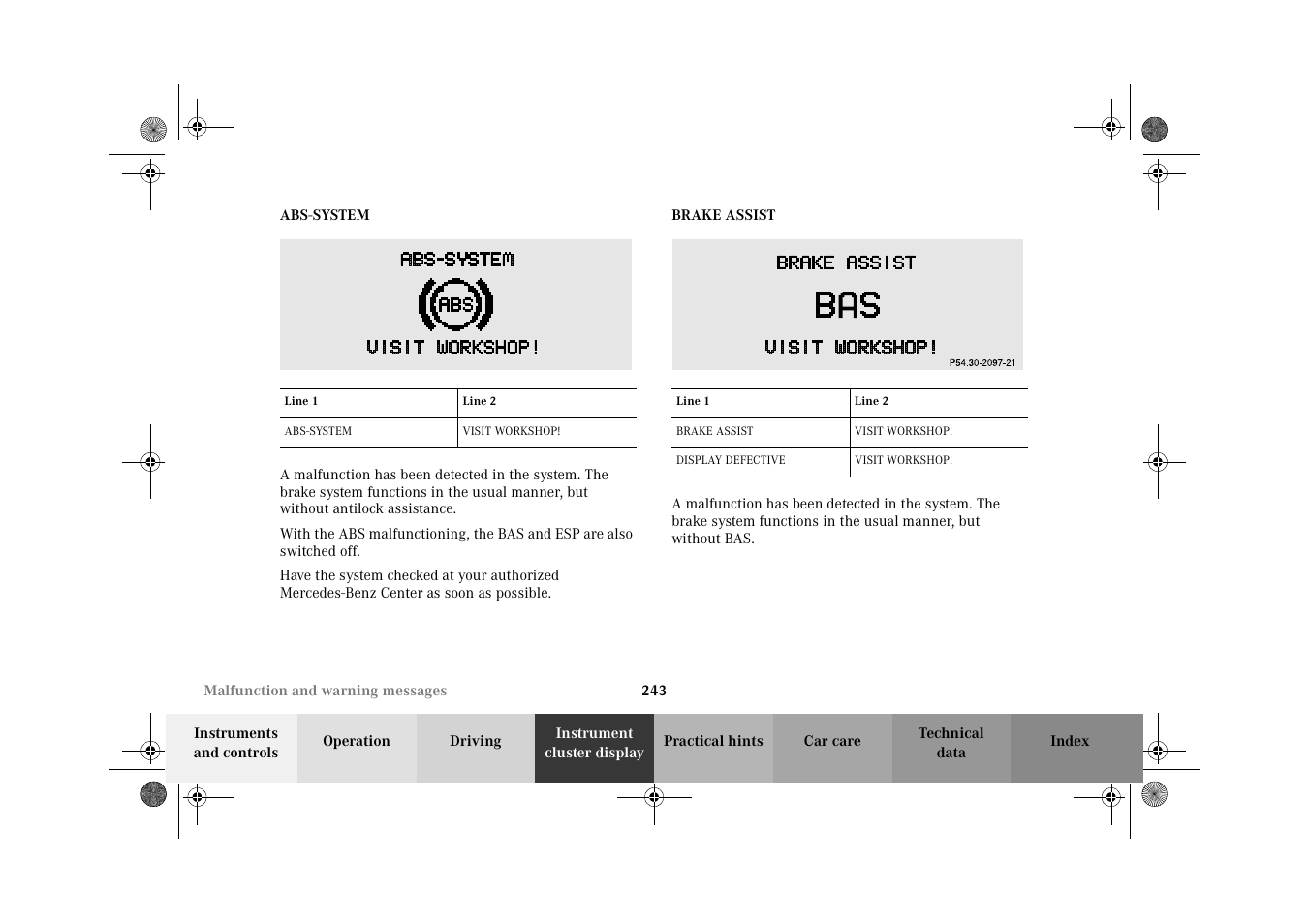 Abs-system, Brake assist, Abs-system brake assist | Mercedes-Benz 2002 E 55 AMG User Manual | Page 246 / 350