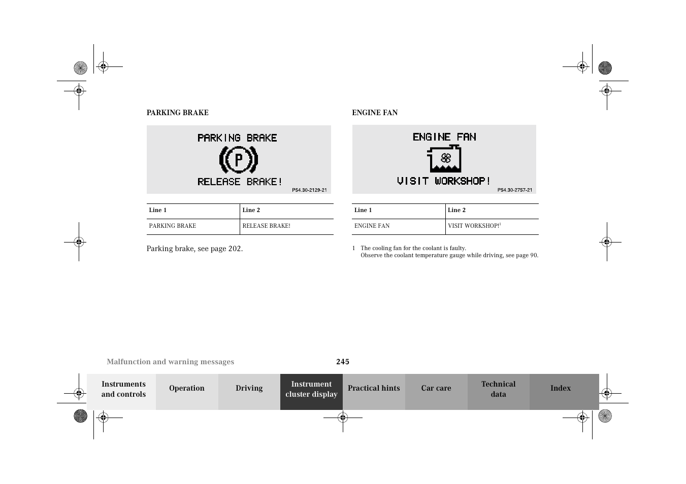 Parking brake, Engine fan, Parking brake engine fan | Mercedes-Benz 2002 E 55 AMG User Manual | Page 248 / 350