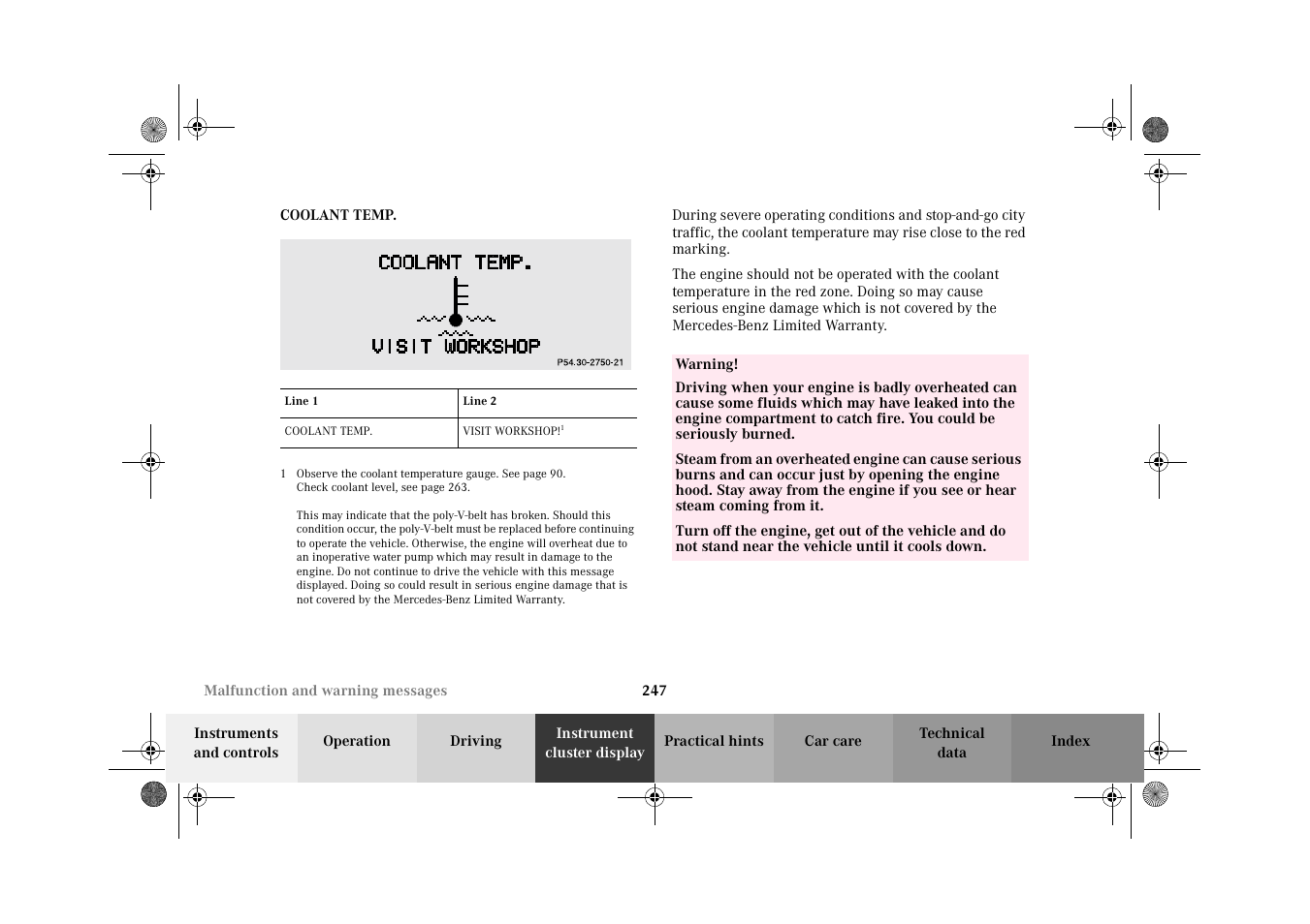 Coolant temp | Mercedes-Benz 2002 E 55 AMG User Manual | Page 250 / 350
