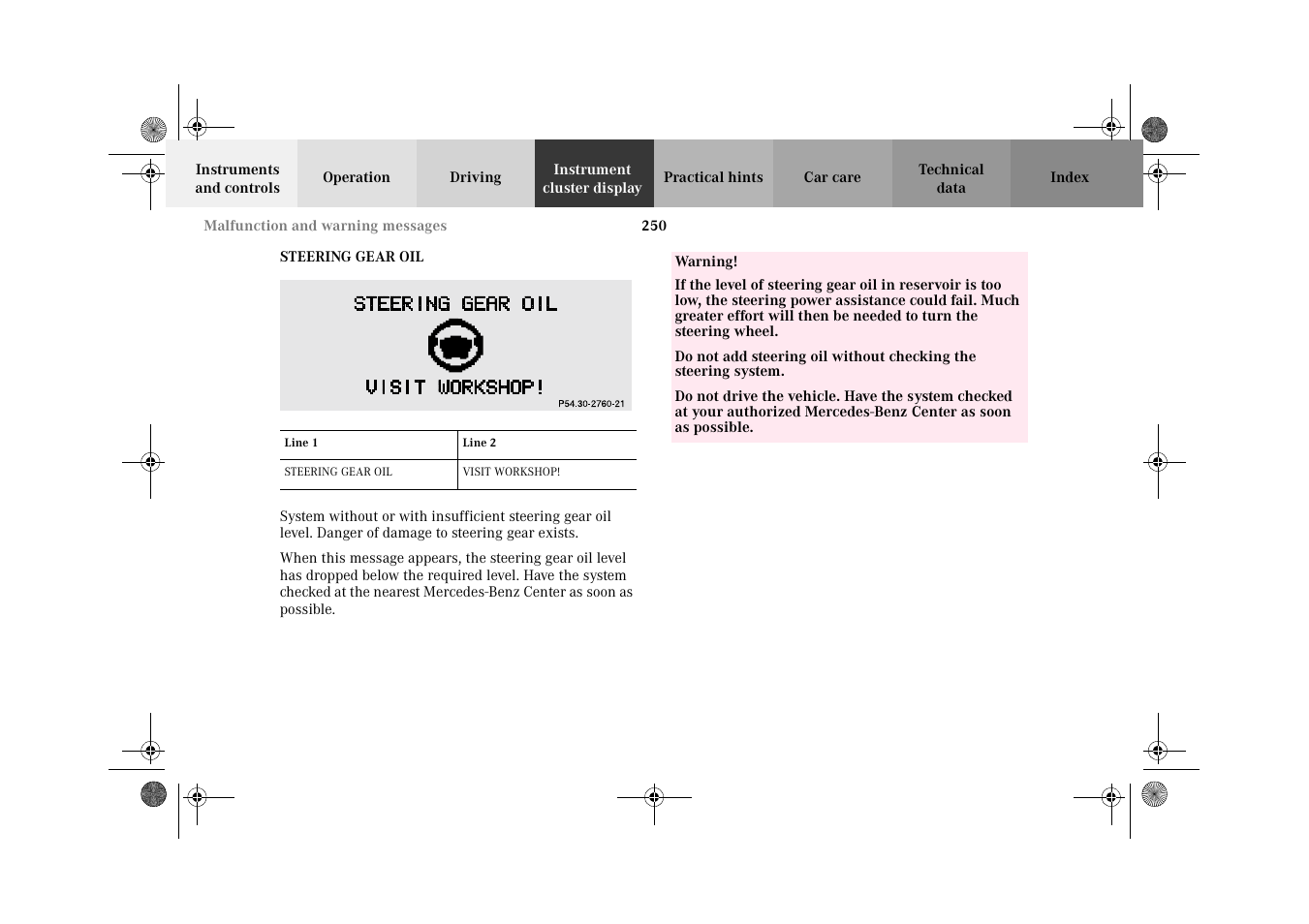 Steering gear oil | Mercedes-Benz 2002 E 55 AMG User Manual | Page 253 / 350