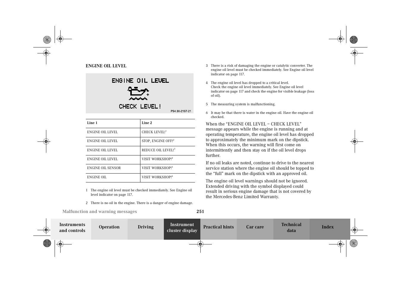 Engine oil level, 251 if | Mercedes-Benz 2002 E 55 AMG User Manual | Page 254 / 350