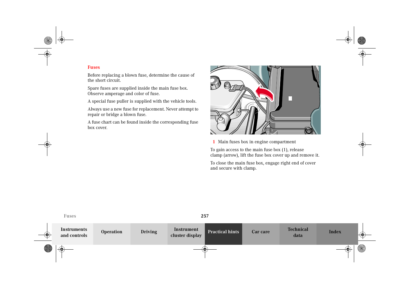 Fuses | Mercedes-Benz 2002 E 55 AMG User Manual | Page 260 / 350