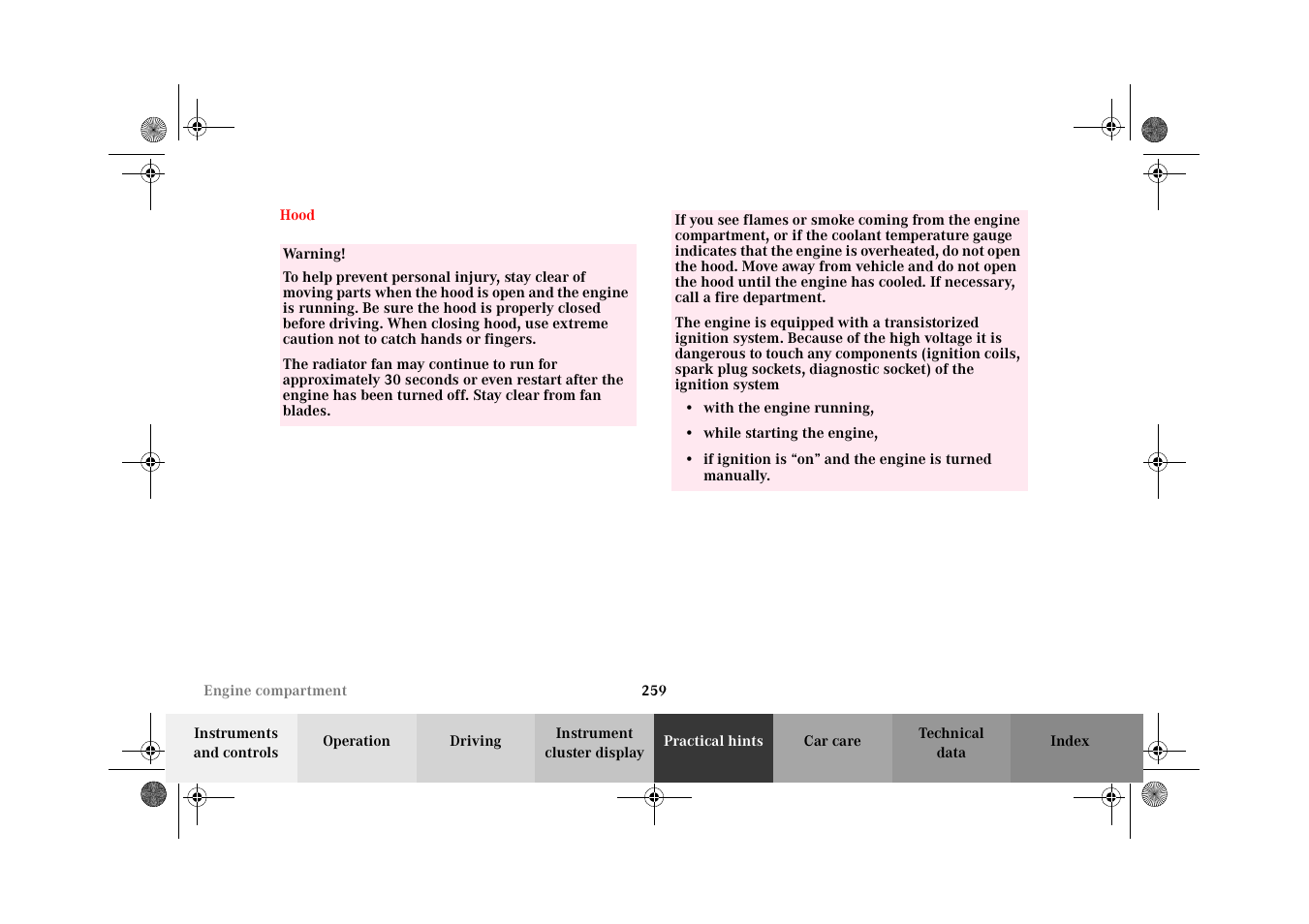 Hood | Mercedes-Benz 2002 E 55 AMG User Manual | Page 262 / 350